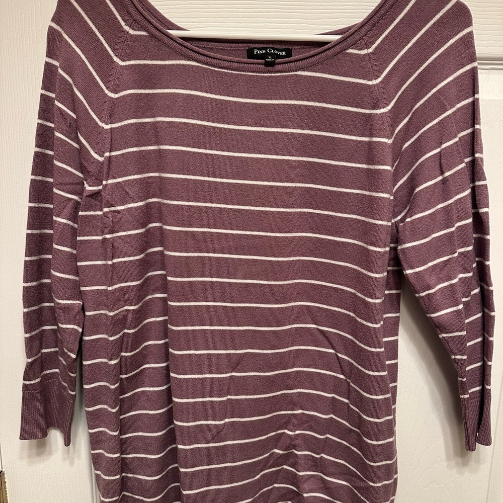 Pink Clover Purple and White 3/4 Sleeve Relaxed Blouse